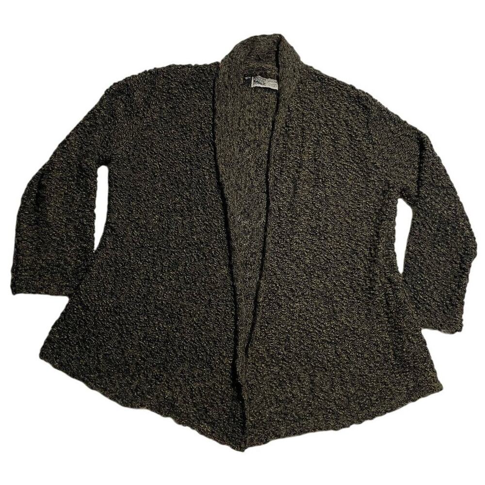 Habitat Cardigan Open Front Sweater Womens Large Textured Wool Blend Black Gold